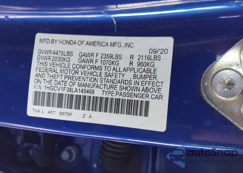 2020 Honda Accord Sport from USA, damaged, VIN 1HGCV1F38LA145468